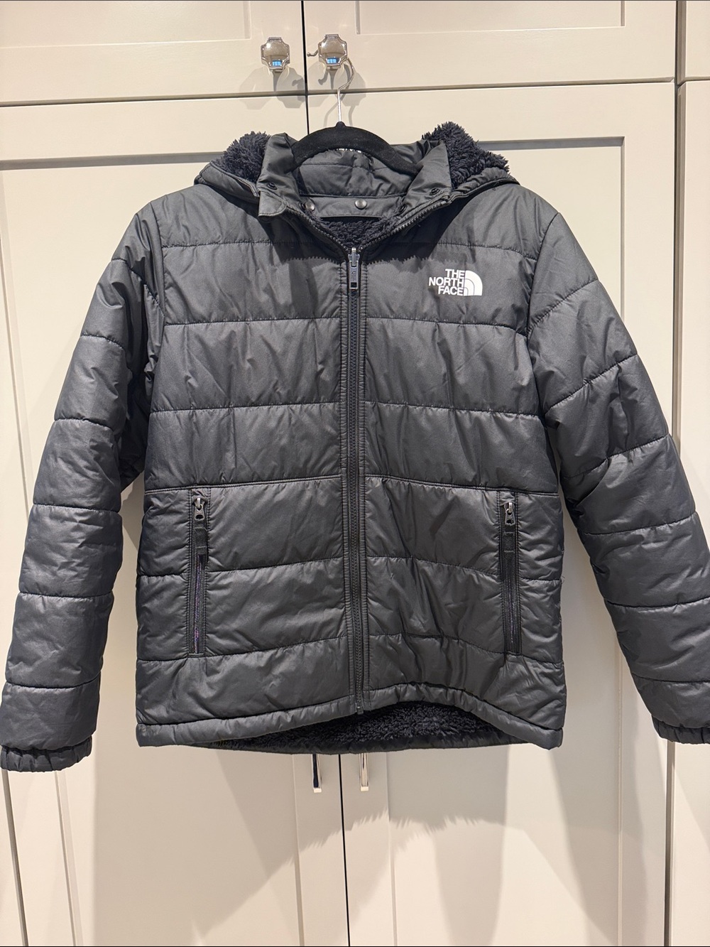 The North Face Kids Black Hooded Quilted Puffer Jacket Sz XL